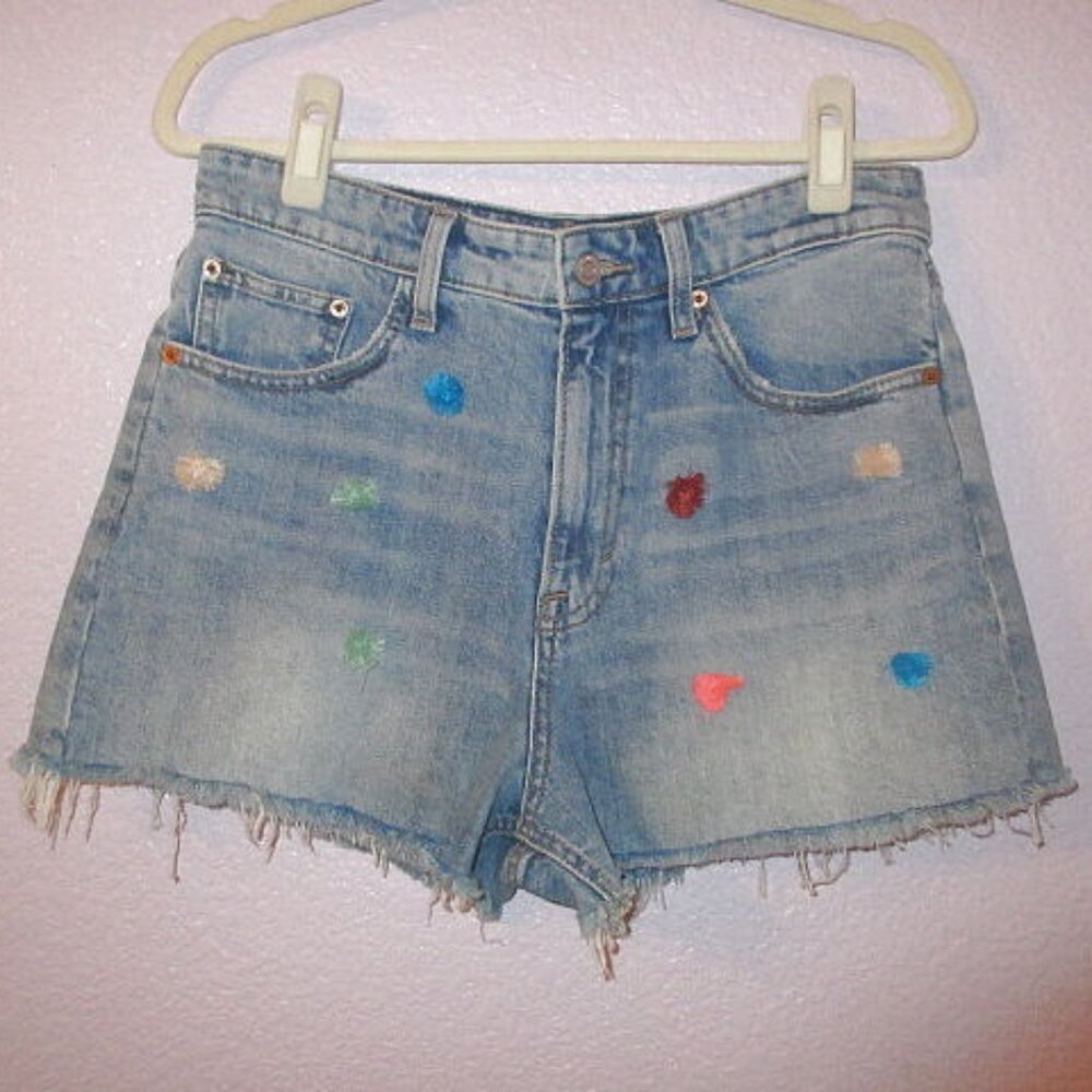 Lucky Brand Embroidered Jean Shorts Size 29 Cut Offs High Rise Denim Festival